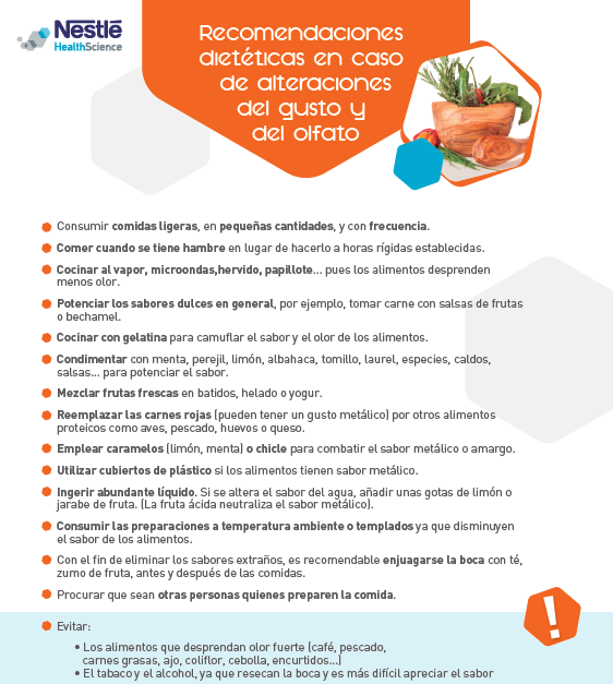 RECOMENDACIONES DIETÉTICAS EN CASO DE ALTERACIONES DEL GUSTO Y DEL OLFATO